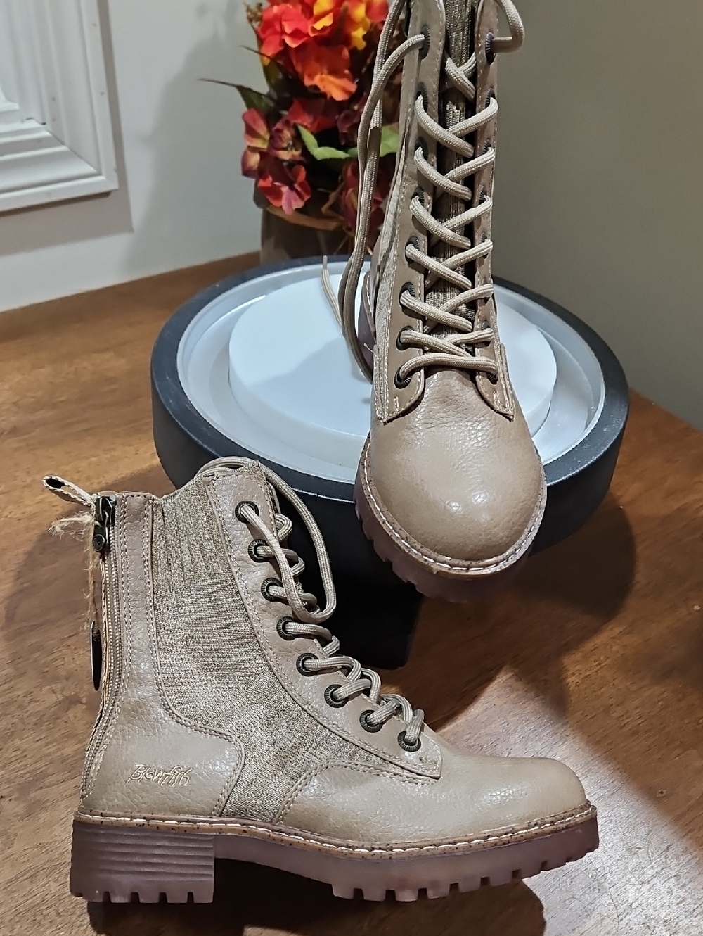 Chunky Lace-Up Tan Combat Boots